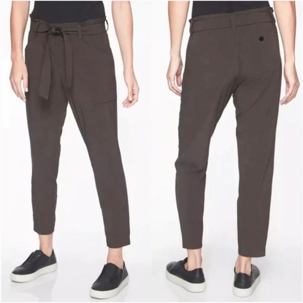 Athleta Skyline Belted Taupe Green Lightweight Tie Pants Size 0